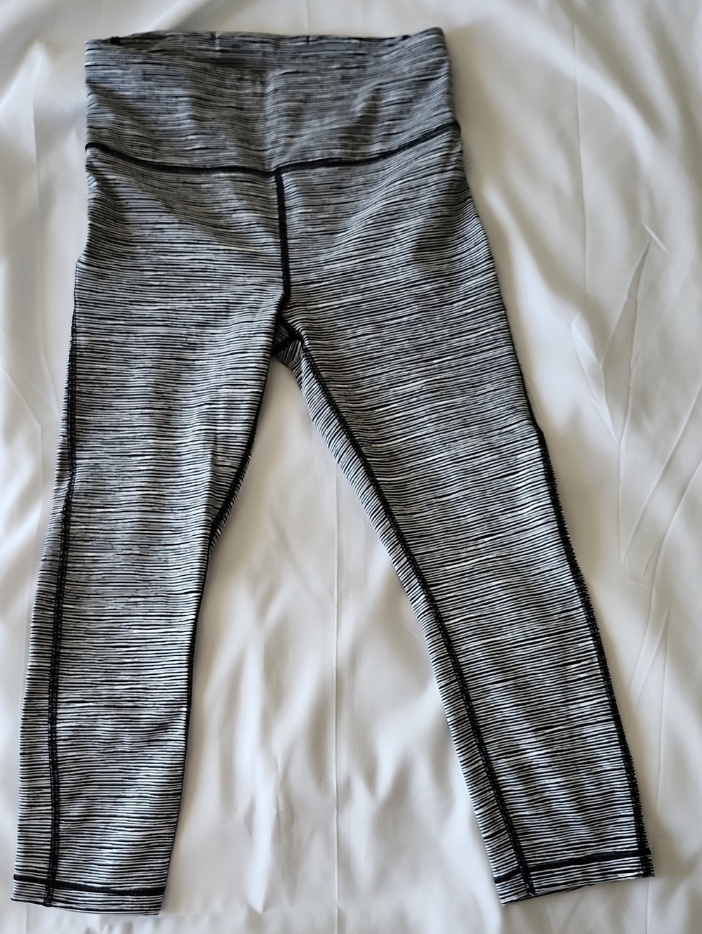 Athleta Gray & Black Striped Capri Leggings